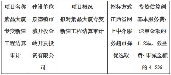 紫晶大廈專變新建工程結算審計服務項目計劃公告