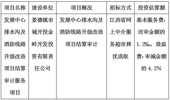 發展中心排水溝及消防線路升級改造項目結算審計服務項目計劃公告