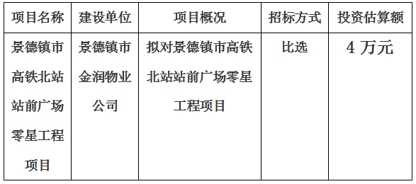 景德鎮市高鐵北站站前廣場零星工程項目計劃公告