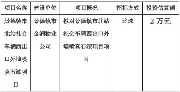 景德鎮市北站社會車輛西出口外墻噴真石漆項目計劃公告