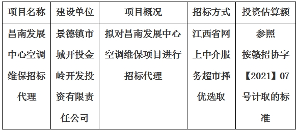 昌南發展中心空調維保招標代理計劃公告