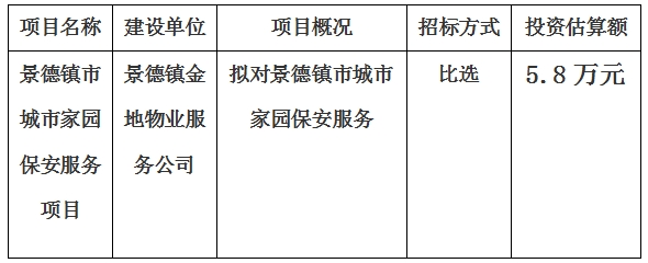 景德鎮市城市家園保安服務項目計劃公告