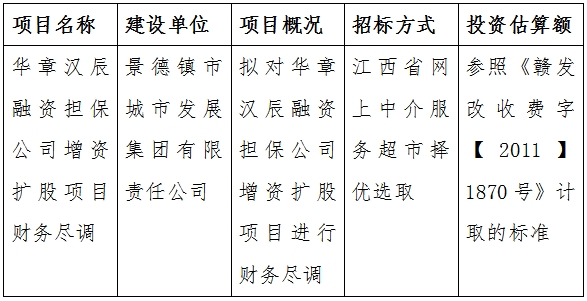 華章漢辰融資擔保公司增資擴股項目財務盡調計劃公告