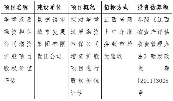 華章漢辰融資擔保公司增資擴股項目股權價值評估計劃公告