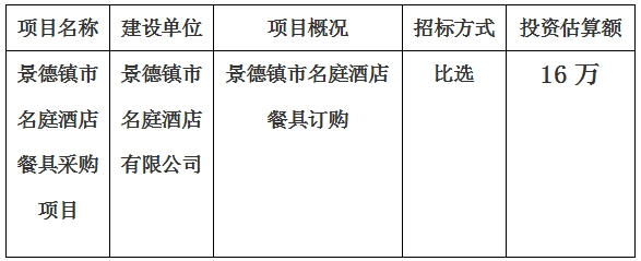 景德鎮市名庭酒店餐具采購項目計劃公告