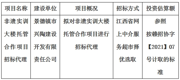 非遺實訓大樓托管合作項目招標代理計劃公告