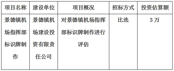 景德鎮機場指揮部標識牌制作項目計劃公告