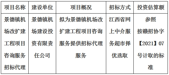 景德鎮機場改擴建工程項目咨詢服務招標代理計劃公告