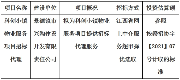 科創小鎮物業服務項目招標代理計劃公告