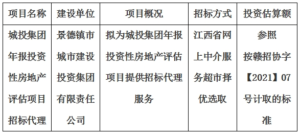 城投集團年報投資性房地產評估項目招標代理計劃公告