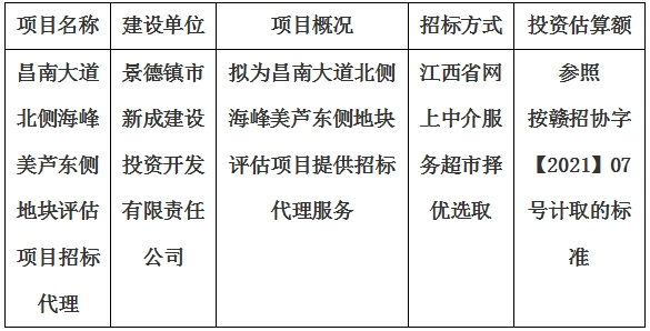 昌南大道北側(cè)海峰美蘆東側(cè)地塊評(píng)估項(xiàng)目招標(biāo)代理計(jì)劃公告