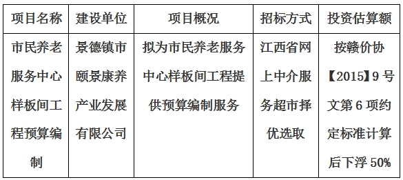 市民養老服務中心樣板間工程預算編制計劃公告