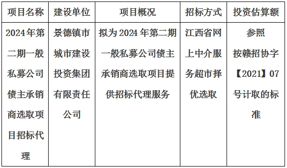 2024年第二期一般私募公司債主承銷商選取項目招標代理計劃公告