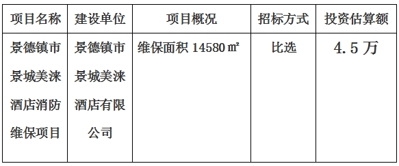 景德鎮(zhèn)市景城美淶酒店消防維保項(xiàng)目計(jì)劃公告