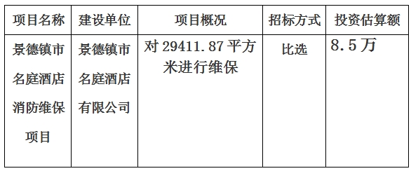 景德鎮市名庭酒店消防維保項目計劃公告