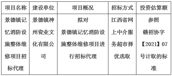 景德鎮記憶消防設施整體維修項目招標代理計劃公告