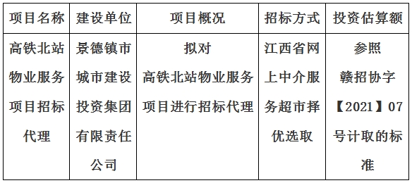 高鐵北站物業服務項目招標代理計劃公告