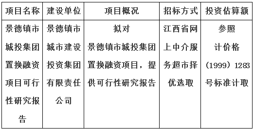 景德鎮市城投集團置換融資項目可行性研究報告計劃公告