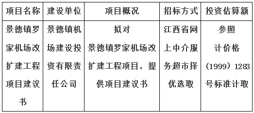 景德鎮羅家機場改擴建工程項目建議書計劃公告