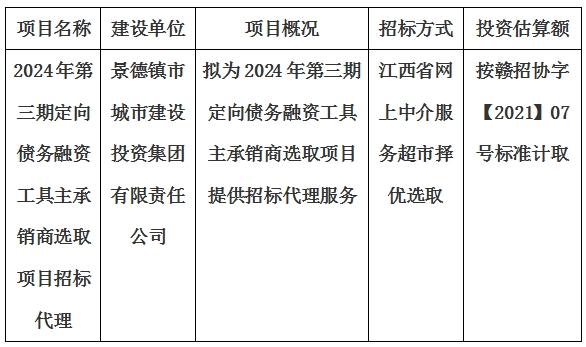 2024年第三期定向債務融資工具主承銷商選取項目招標代理計劃公告