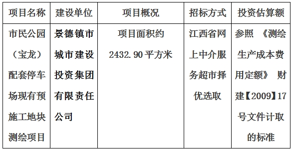 市民公園（寶龍）配套停車場現有預施工地塊測繪項目計劃公告