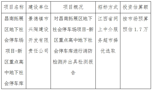 昌南拓展區地下社會停車場項目-新區重點高中地下社會停車庫消防檢測計劃公告