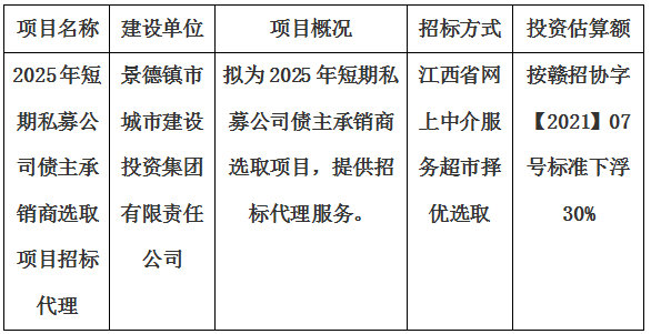 2025年短期私募公司債主承銷商選取項目招標代理計劃公告