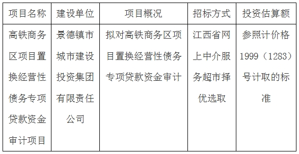 高鐵商務區項目置換經營性債務專項貸款資金審計項目計劃公告